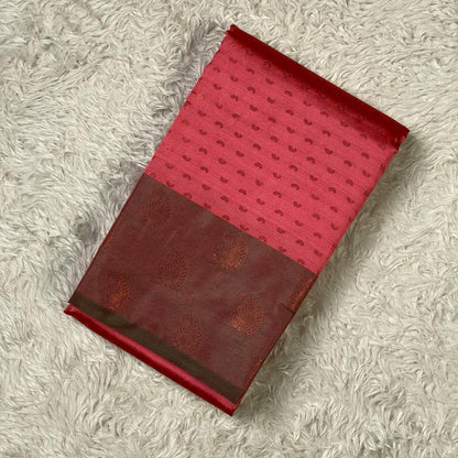 Banarasi Butti Semi Silk with Floral Border Saree Peach