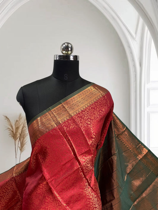 Semi Silk Saheli Collections with leaf pattern Red