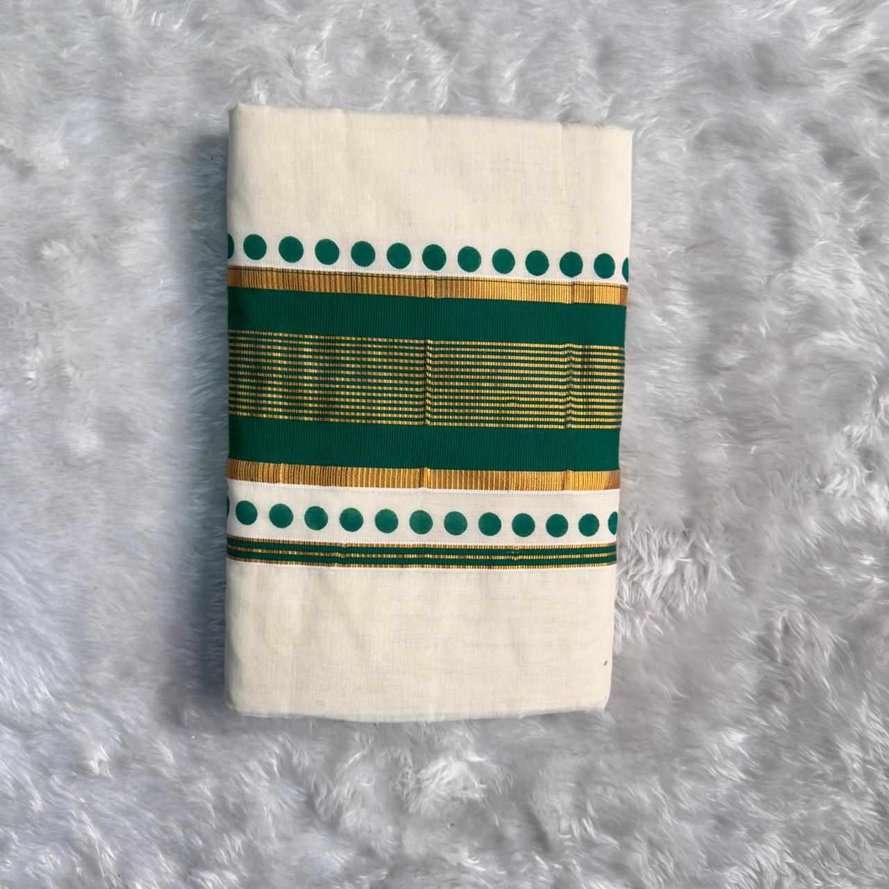 Traditional Karela Saree with Small Green Dotted Pattern