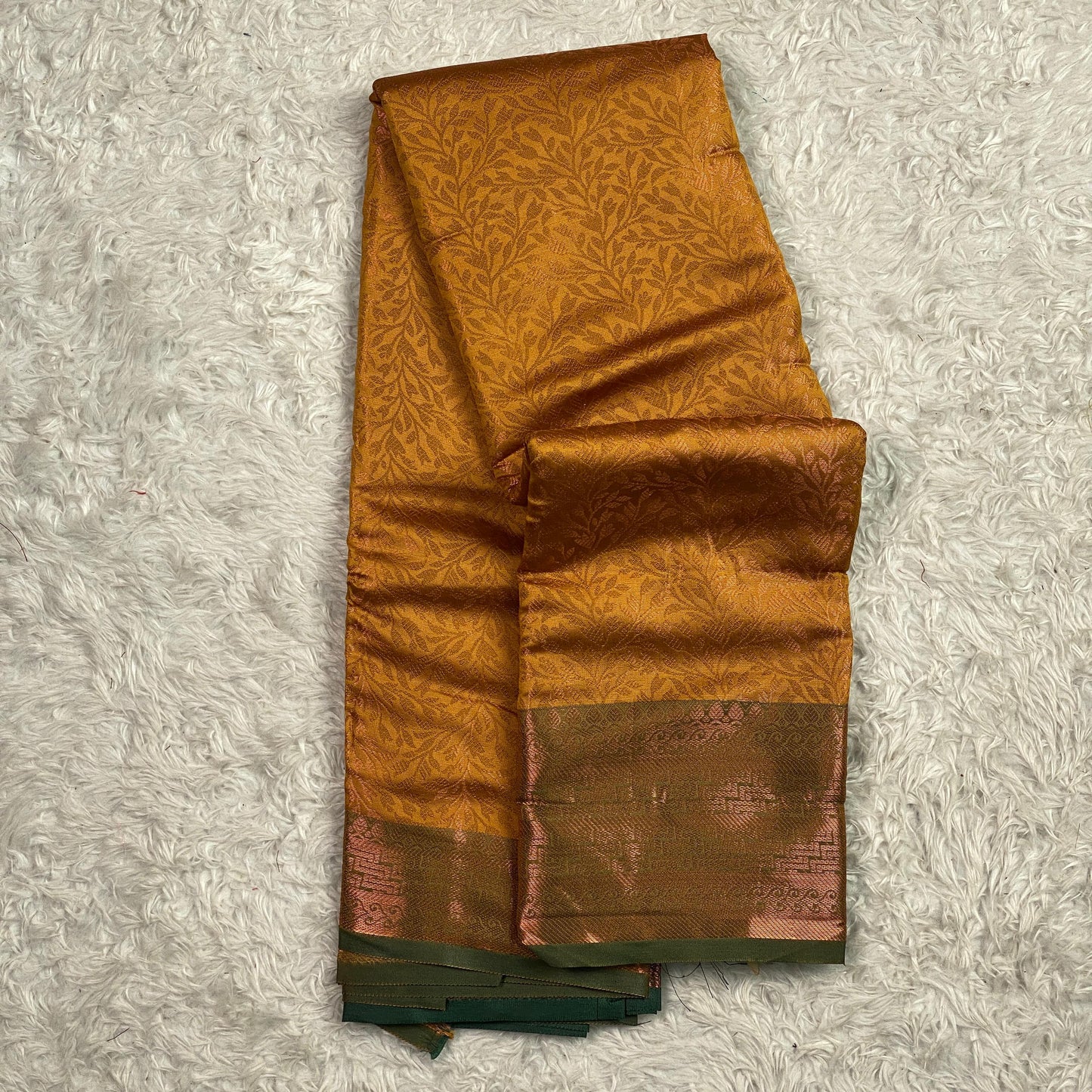 Semi Silk Saheli Collections with leaf pattern Yellow